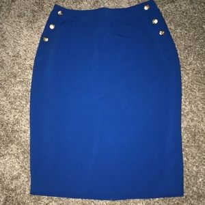 The Limited Blue Pencil Skirt with Gold Buttons